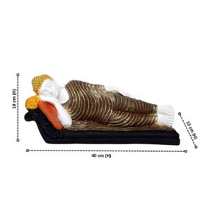 Sleeping Buddha Idol Showpiece for Home Decor (Brown & White) Marble – 7.5 Inch - Image 3