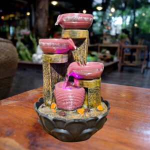 4 Diyas Water Fountain Showpiece for Home Decor (Multicolor) Polyresin – 15 Inch - Image 1