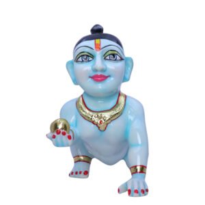 Laddu Gopal Krishna Idol Showpiece for Home Decor, Golden Foil Work (Blue) Marble - 8 Inch - Image 2