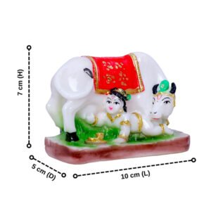 Lord Krishna with Cow Idol | Polyresin Decorative Showpiece | 10 cm (L) x 5 cm (D) x 7 cm (H) - Image 3