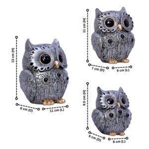 Handcrafted Owl Figurine Set – Elegant Decorative Showpiece With Three Sizes (Large: 13cm H x 11cm L x 8cm D, Medium: 11cm H x 9cm L x 7cm D, Small: 9.5cm H x 8cm L x 6cm D) - Image 3