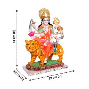 Goddess Maa Durga Idol Showpiece for Home Decor (Red) Marble – 16 Inch - Image 2