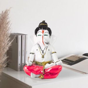 Meditating Ganesha Idol Showpiece for Home Decor (Pink) Marble - 8 Inch - Image 1