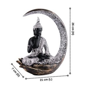 Chand Buddha Idol Showpiece for Home Decor (White & Black) Polyresin – 10 Inch - Image 3