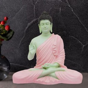 Meditation Big Buddha Showpiece for Home Decor (Pink & Green) Polyresin - 15 Inch - Image 1