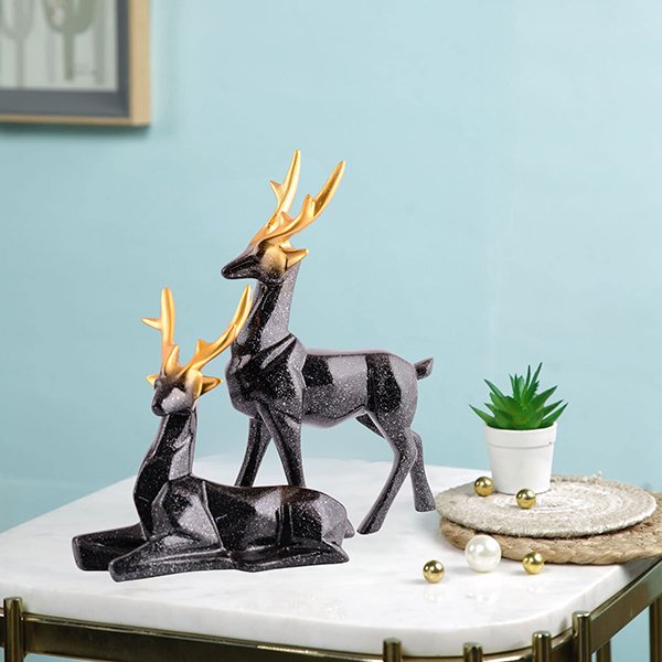 Black Deer Figurine Set – 8 Inch Modern Decor Piece