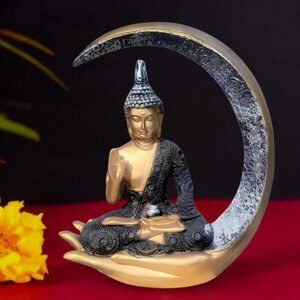 Chand Buddha Idol Showpiece for Home Decor (Golden & Black) Polyresin – 10 Inch - Image 1