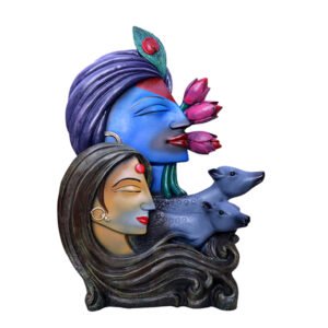 Antique Radha-Krishna with Cow Showpiece for Home Decor (Polyresin) - 12 Inch