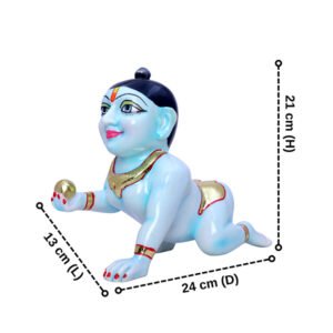 Laddu Gopal Krishna Idol Showpiece for Home Decor, Golden Foil Work (Blue) Marble - 8 Inch - Image 3