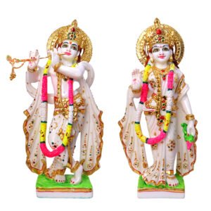 Jugal Jodi Radha & Krishna Idol Showpiece for Home Decor (Golden Foil Work) Marble - 15 Inch - Image 2