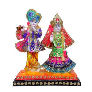 Radha-Krishna Idol Showpiece for Home Decor (Golden Foil) Marble – 9 Inch - Image 2