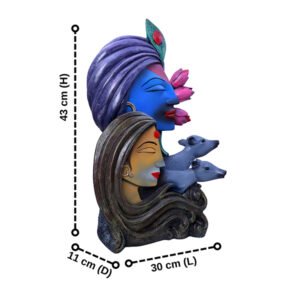 Antique Radha-Krishna with Cow Showpiece for Home Decor (Polyresin) - 12 Inch