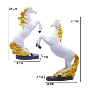 Hand Lighting Horse Showpiece for Home Decor, Set of 2 (White) Polyresin – 10 Inch - Image 3