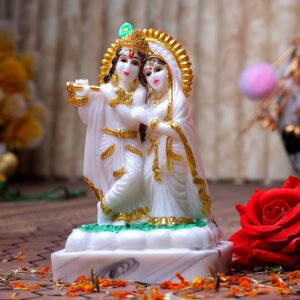 Radha & Krishna Idol Showpiece (White) Marble - 6 Inch - Image 1
