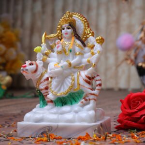 Goddess Maa Durga Idol Showpiece (White) Marble - 6 Inch - Image 1