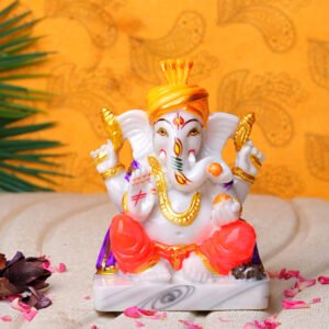 Lord Ganesha Idol Showpiece (Multicolor) Marble - 6 Inch - Image 1