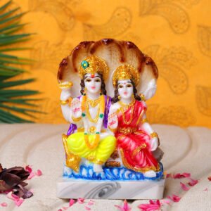 Vishnu & Laxmi Idol Showpiece (White) Marble - 6 Inch - Image 1