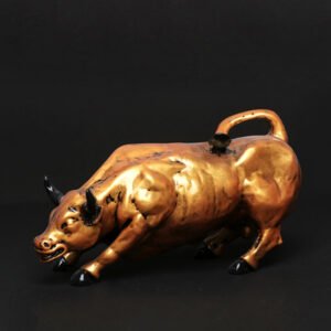 Antique Bull Showpiece for Home Decor (Antique Gold) Polyresin - 4 Inch - Image 1