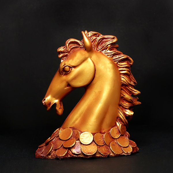 Antique Horse Face Showpiece for Home Decor (Golden) Polyresin – 7 Inch