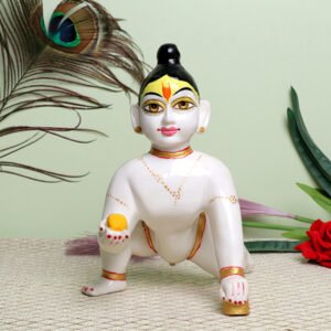 Laddu Gopal Krishna Idol Showpiece for Home Decor (White) Marble - 9 Inch - Image 1