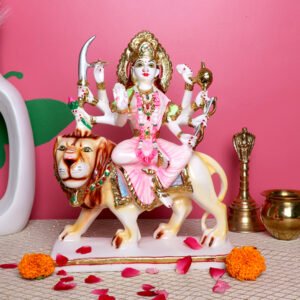 Goddess Maa Durga Idol Showpiece for Home Decor (Pink) Marble – 12 Inch - Image 1