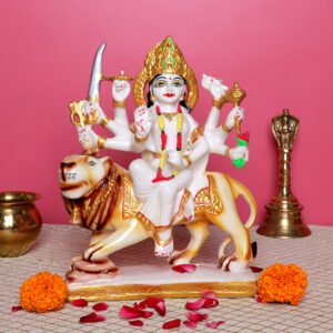 Goddess Maa Durga Idol Showpiece for Home Decor (White) Marble – 9.5 Inch - Image 1