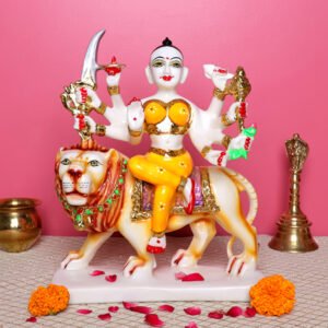 Goddess Maa Durga Idol Showpiece for Home Decor (Yellow) Marble – 12 Inch - Image 1