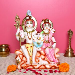 Shiv Parivar Idol Showpiece for Home Decor (Multicolor) Marble – 9 Inch - Image 1