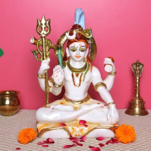 Lord Shiva Idol Showpiece for Home Decor (White) Marble – 12 Inch - Image 1