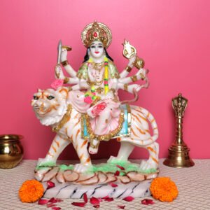 Goddess Maa Durga Idol Showpiece for Home Decor (Multicolor) Marble – 12 Inch - Image 1