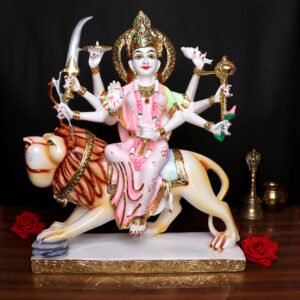 Goddess Maa Durga Idol Showpiece for Home Decor (Pink) Marble – 16 Inch - Image 1