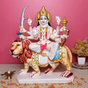 Goddess Maa Durga Idol Showpiece for Home Decor (White) Marble – 15 Inch - Image 1