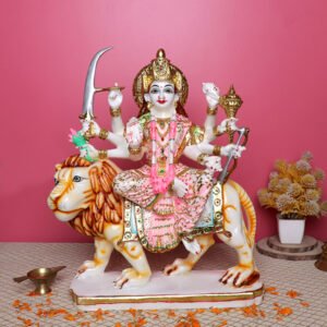 Goddess Maa Durga Idol Showpiece for Home Decor (Pink) Marble – 15 Inch - Image 1