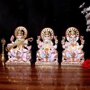 Lord Ganesha Idol Showpiece for Home Decor (White) Marble – 9 Inch - Image 1
