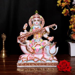 Goddess Maa Saraswati Idol Showpiece for Home Decor (White) Marble – 12 Inch - Image 1