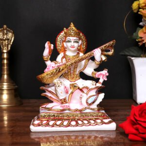 Goddess Maa Saraswati Idol Showpiece for Home Decor (White) Marble – 6 Inch - Image 1