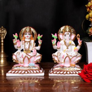 Laxmi-Ganesh Idol Showpiece for Home Decor (White) Marble – 6 Inch - Image 1