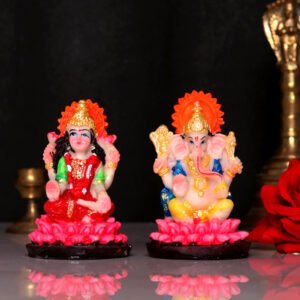 Laxmi-Ganesh Idol Showpiece for Home Decor, Set of 2 (Multicolor) Marble – 3 Inch - Image 1