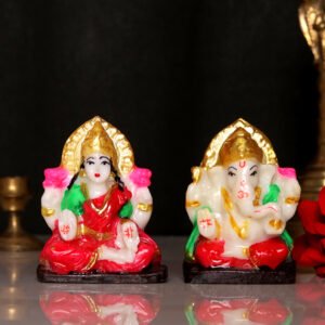 Laxmi-Ganesh Idol Showpiece for Home Decor, Set of 2 (Multicolor) Marble – 2.5 Inch - Image 1
