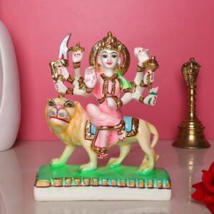 Goddess Maa Durga Idol Showpiece for Home Decor (Multicolor) Marble – 7 Inch - Image 1