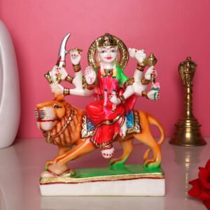 Goddess Maa Durga Idol Showpiece for Home Decor (Red) Marble – 7 Inch - Image 1