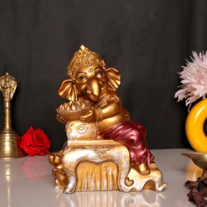 Sofa Ganesha Idol Showpiece for Home Decor (Golden) Polyresin – 7 Inch - Image 1