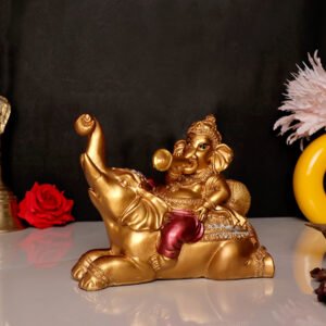 Musician Ganesha Idol Showpiece for Home Decor (Golden) Polyresin – 5 Inch - Image 1