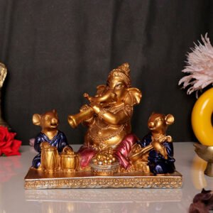 Musician Ganesha Idol Showpiece for Home Decor (Golden) Polyresin – 5.5 Inch - Image 1