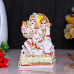 Shiv Parivar Idol Showpiece for Home Decor (Golden Foil) Marble – 6 Inch - Image 1