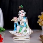 Radha-Krishna Idol Showpiece for Home Decor (Golden Foil) Marble – 8 Inch