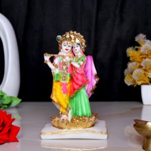 Radha-Krishna Idol Showpiece for Home Decor (Golden Foil) Marble – 6.5 Inch