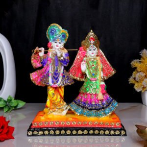 Radha-Krishna Idol Showpiece for Home Decor (Golden Foil) Marble – 9 Inch - Image 1
