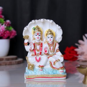 Vishnu-Laxmi Idol Showpiece for Home Decor (Golden Foil) Marble – 6 Inch - Image 1