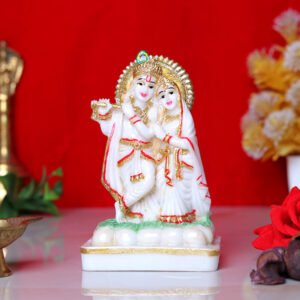 Radha-Krishna Idol Showpiece for Home Decor (Golden Foil) Marble – 6 Inch - Image 1